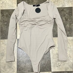 Elegant Beige Long Sleeve Bodysuit